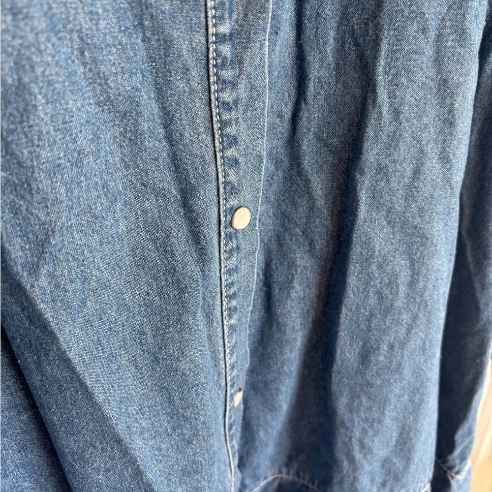 Missguided Denim Smock Dress Tiered Hem Blue - Picture 3 of 5